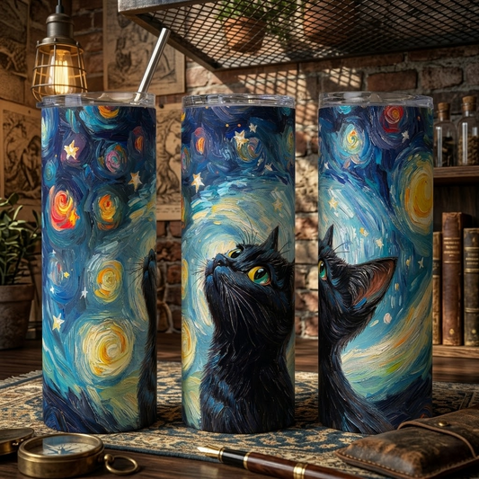 Funny Black Cat Starry Night Gift Tumbler - 20oz Stainless Steel