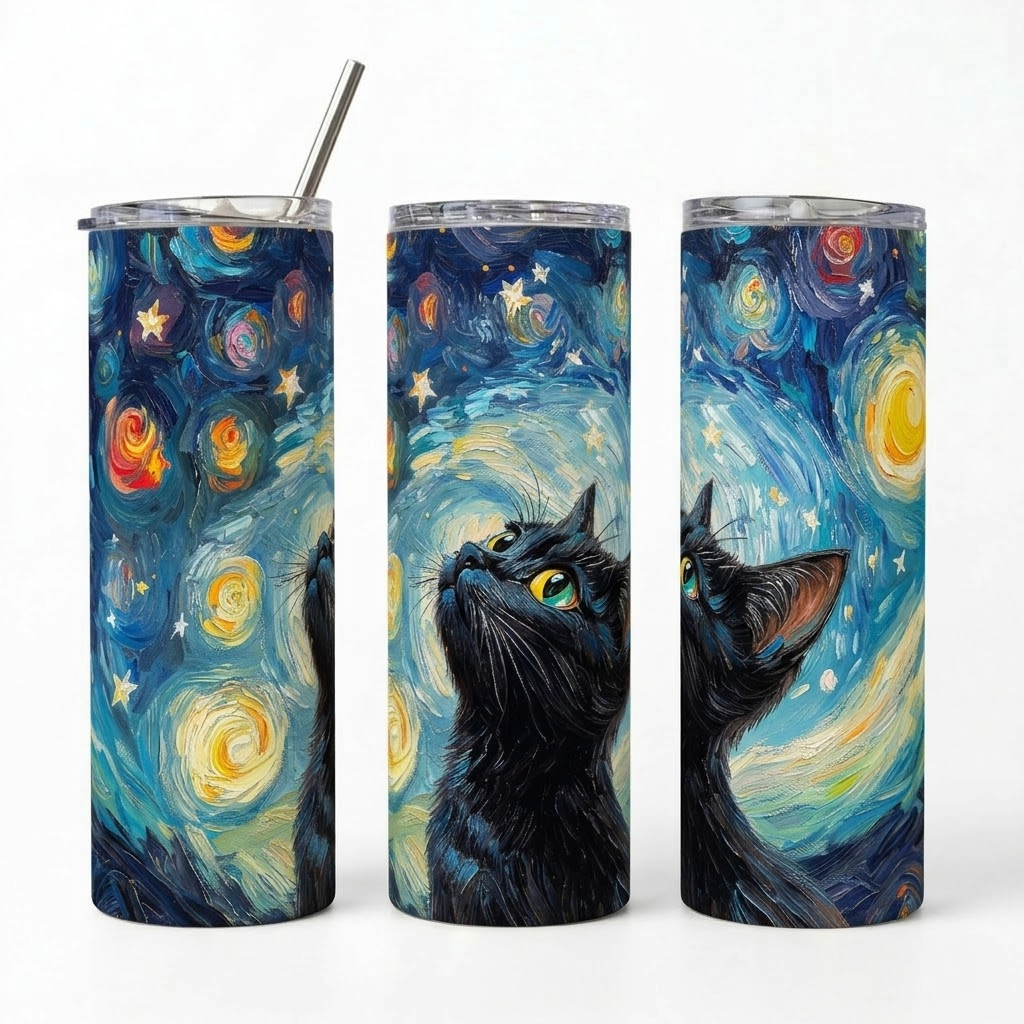 Funny Black Cat Starry Night Gift Tumbler - 20oz Stainless Steel