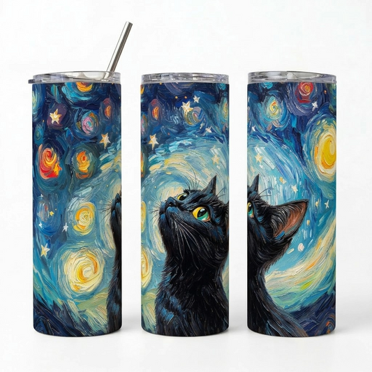 Funny Black Cat Starry Night Gift Tumbler - 20oz Stainless Steel