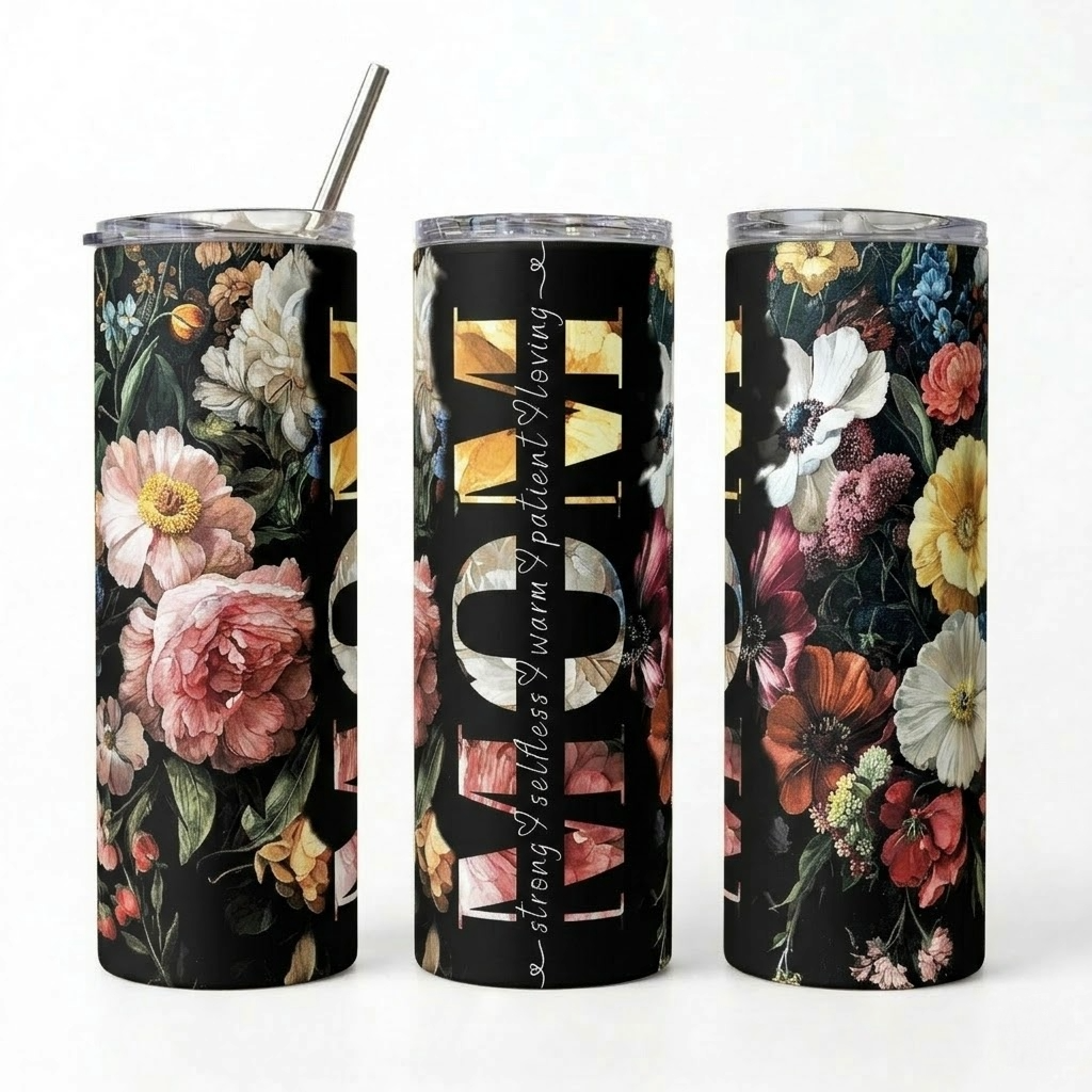 Vintage Mama Heart Floral Tumbler - 20oz Stainless Steel