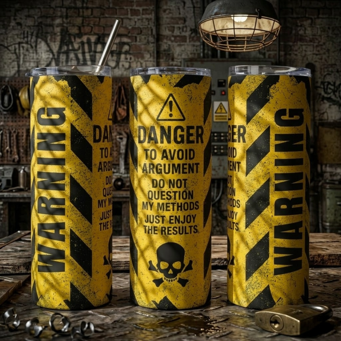 Funny Industrial Warning Sign Tumbler | Mechanic & Tradie Gift - 20oz Stainless Steel
