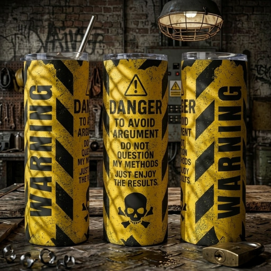 Funny Industrial Warning Sign Tumbler | Mechanic & Tradie Gift - 20oz Stainless Steel