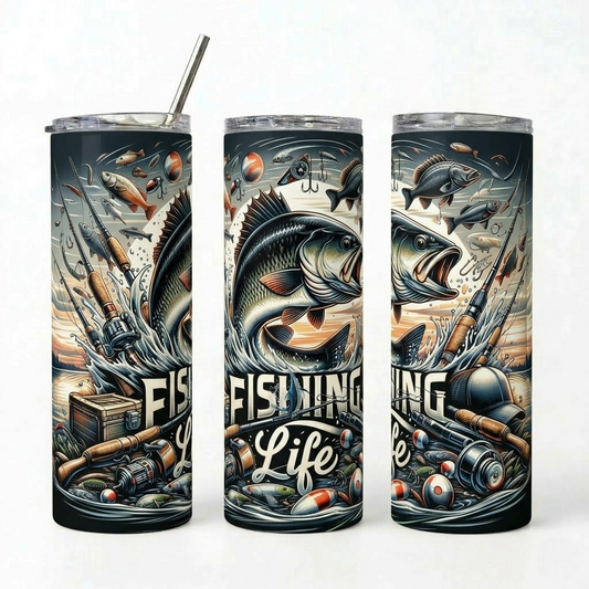 Fishing Life" Vintage Bass Tumbler - 20oz Stainless Steel
